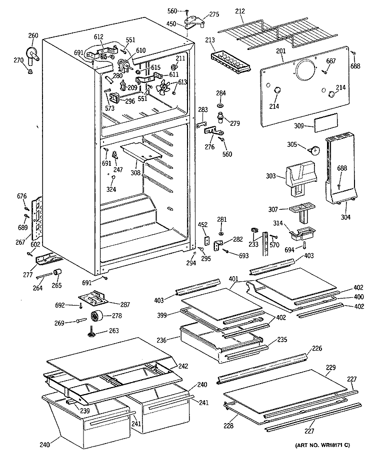 Section Diagram and Parts List for TBX16JATBRWH  General Electric Refrigerator