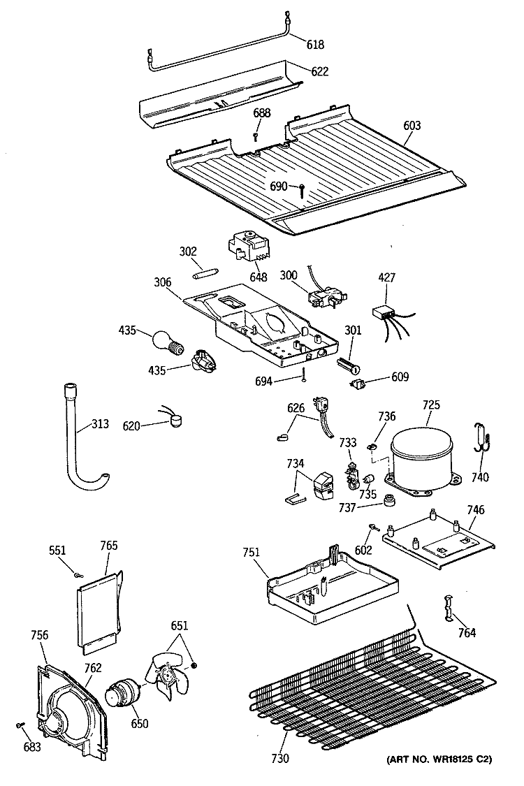 Section Diagram and Parts List for TBX16JATBRWH  General Electric Refrigerator