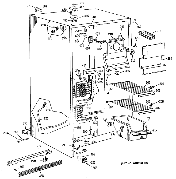 Section Diagram and Parts List for TFX20DASMAD  General Electric Refrigerator