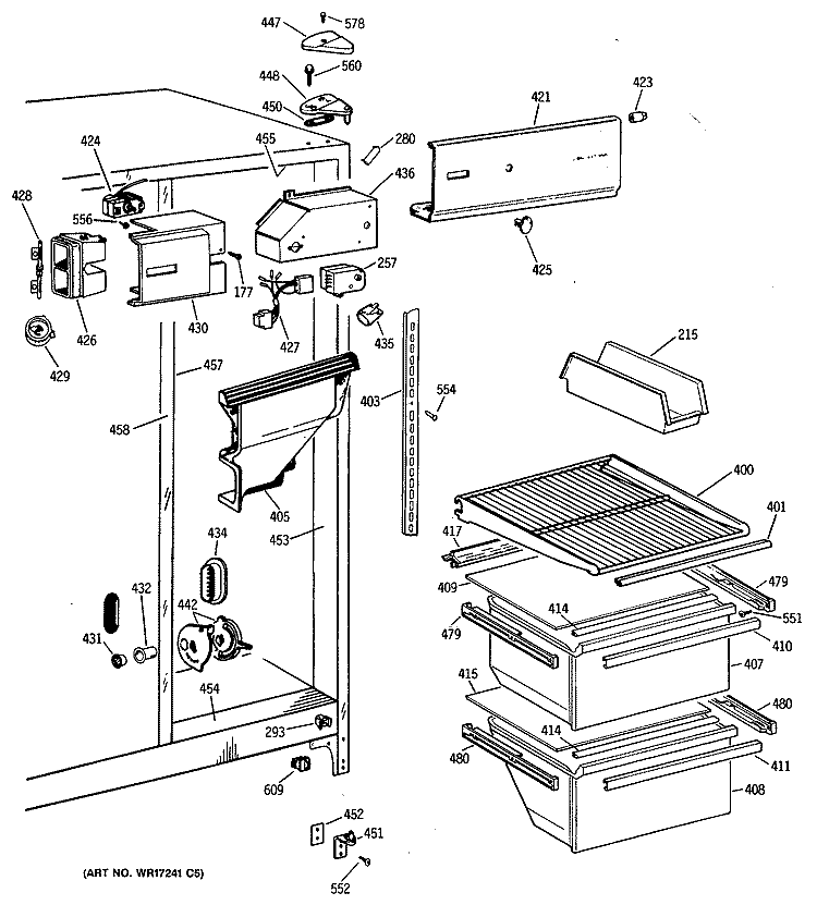 Section Diagram and Parts List for TFX20DASMAD  General Electric Refrigerator