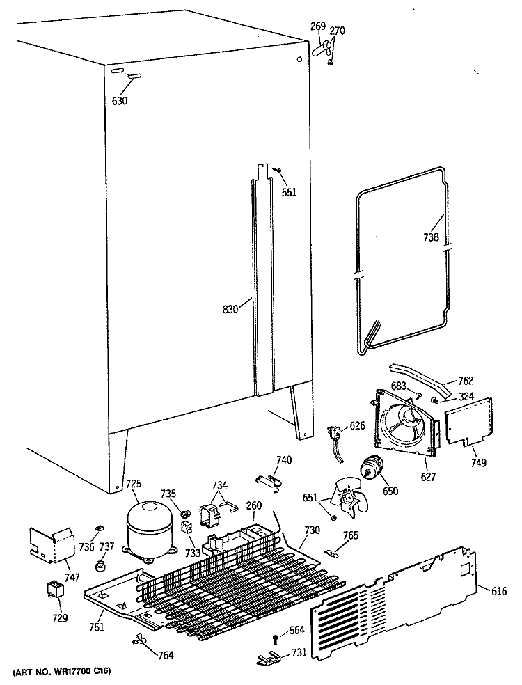 Section Diagram and Parts List for TFX20DASMAD  General Electric Refrigerator