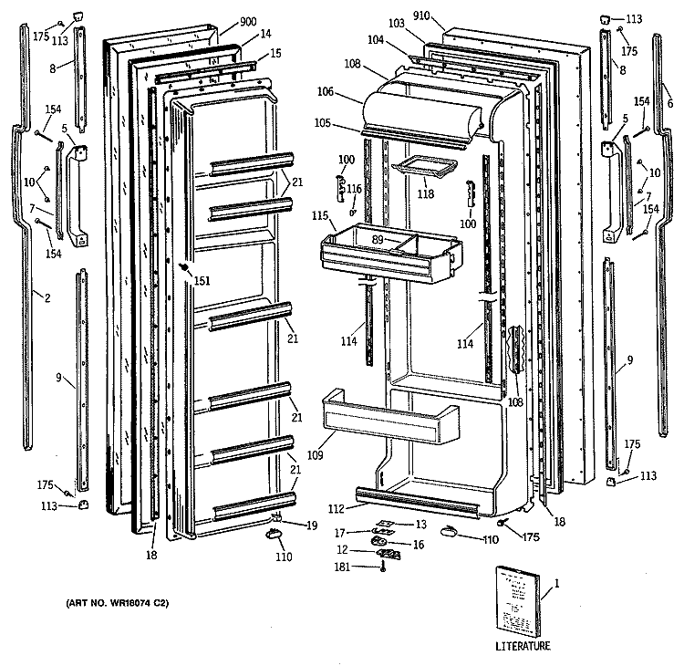 Section Diagram and Parts List for TFX22ZASMAD  General Electric Refrigerator