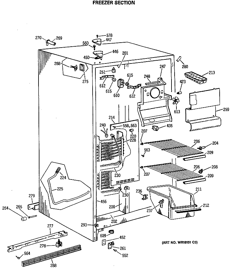 Section Diagram and Parts List for TFX22ZASMAD  General Electric Refrigerator