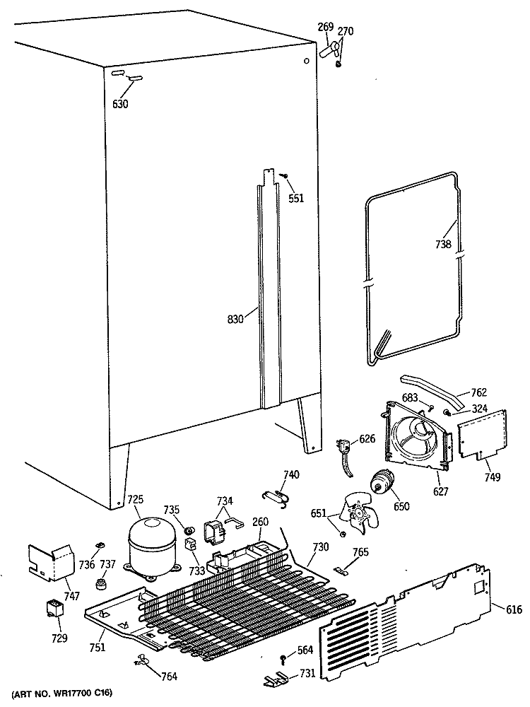 Section Diagram and Parts List for TFX22ZASMAD  General Electric Refrigerator
