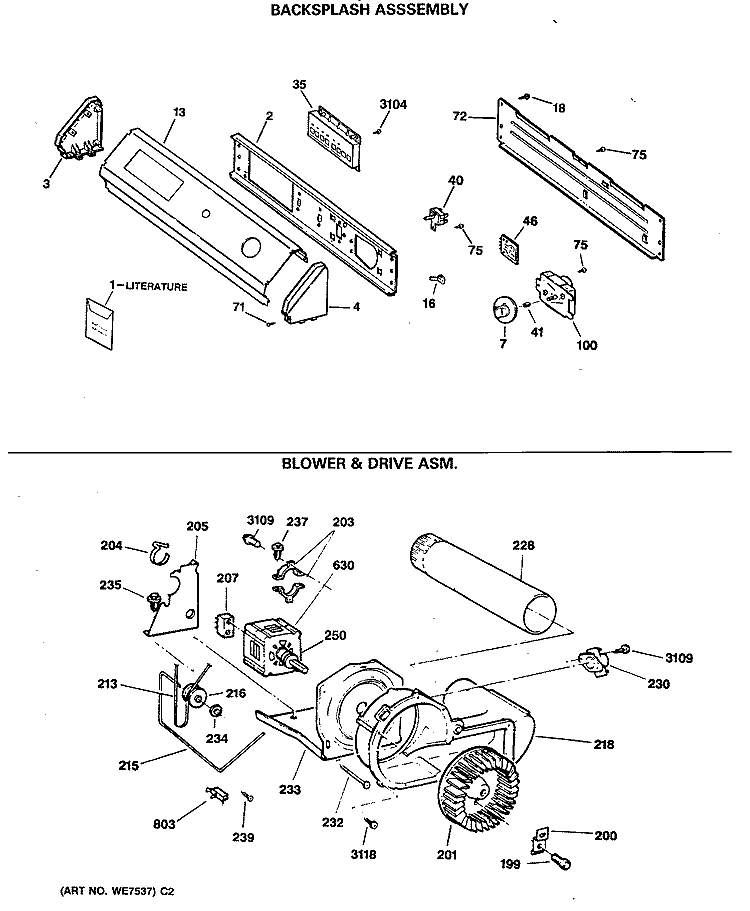 BACKSPLASH ASSEMBLY Diagram and Parts List for DDG9685SAMWW  General Electric Dryer