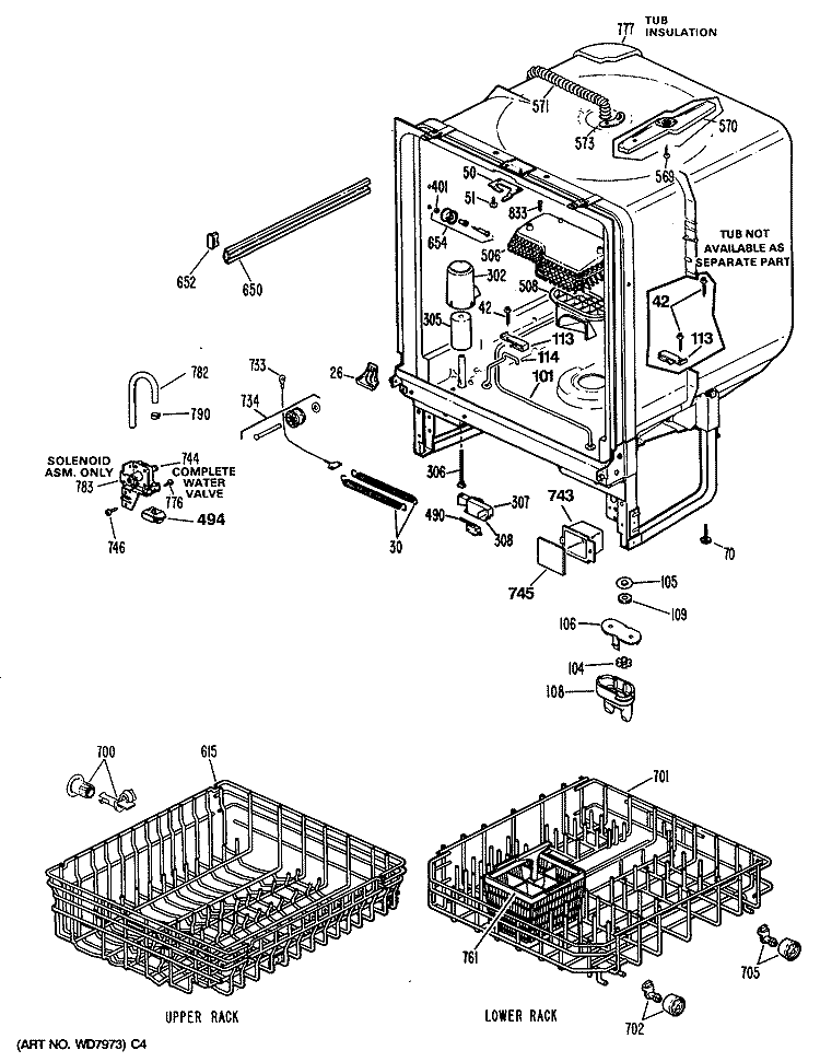 Section Diagram and Parts List for GSD800T-60BA  General Electric Dishwasher