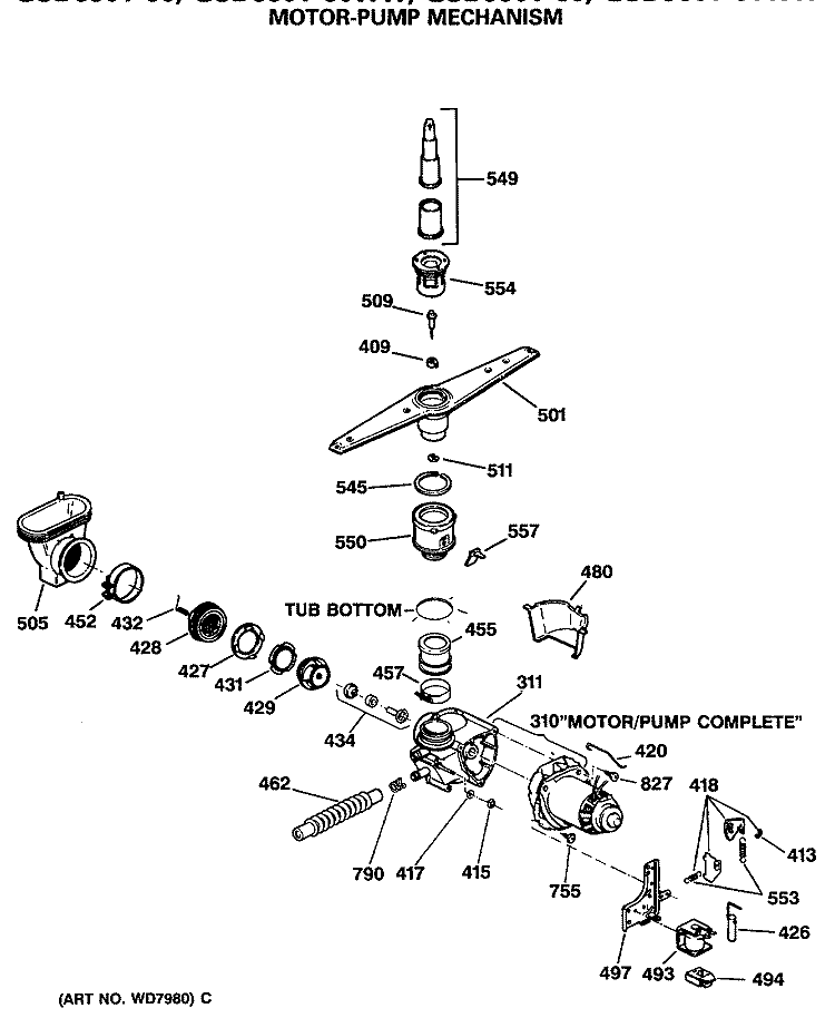 MOTOR - PUMP MECHANISM Diagram and Parts List for GSD800T-60BA  General Electric Dishwasher