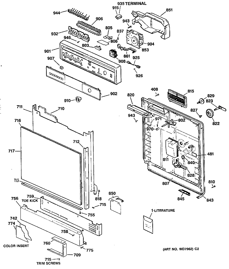 Section Diagram and Parts List for GSD1420T60BB  General Electric Dishwasher