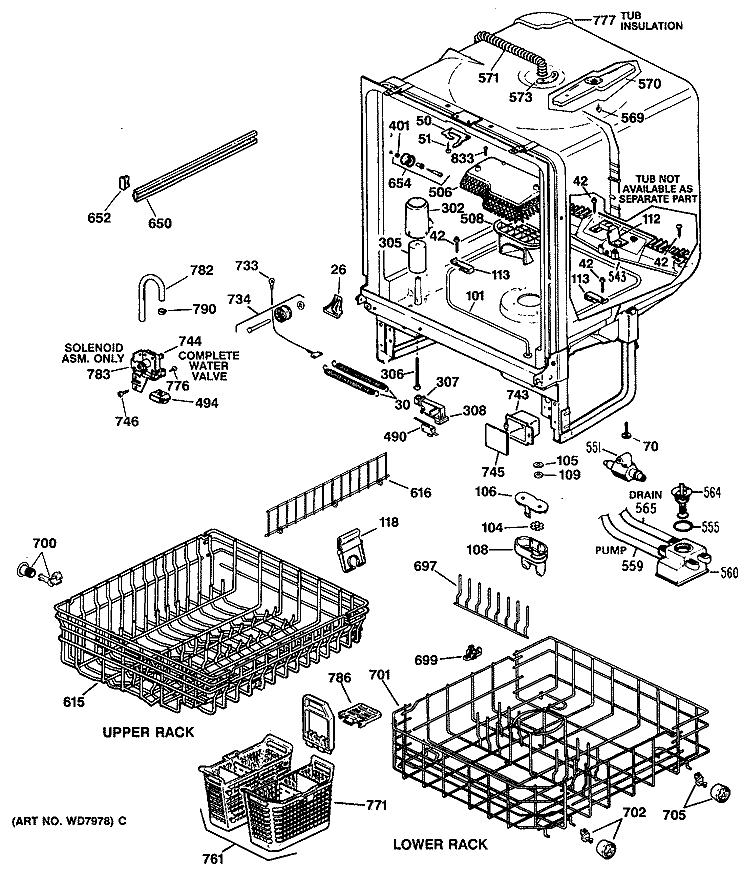 Section Diagram and Parts List for GSD1420T60BB  General Electric Dishwasher