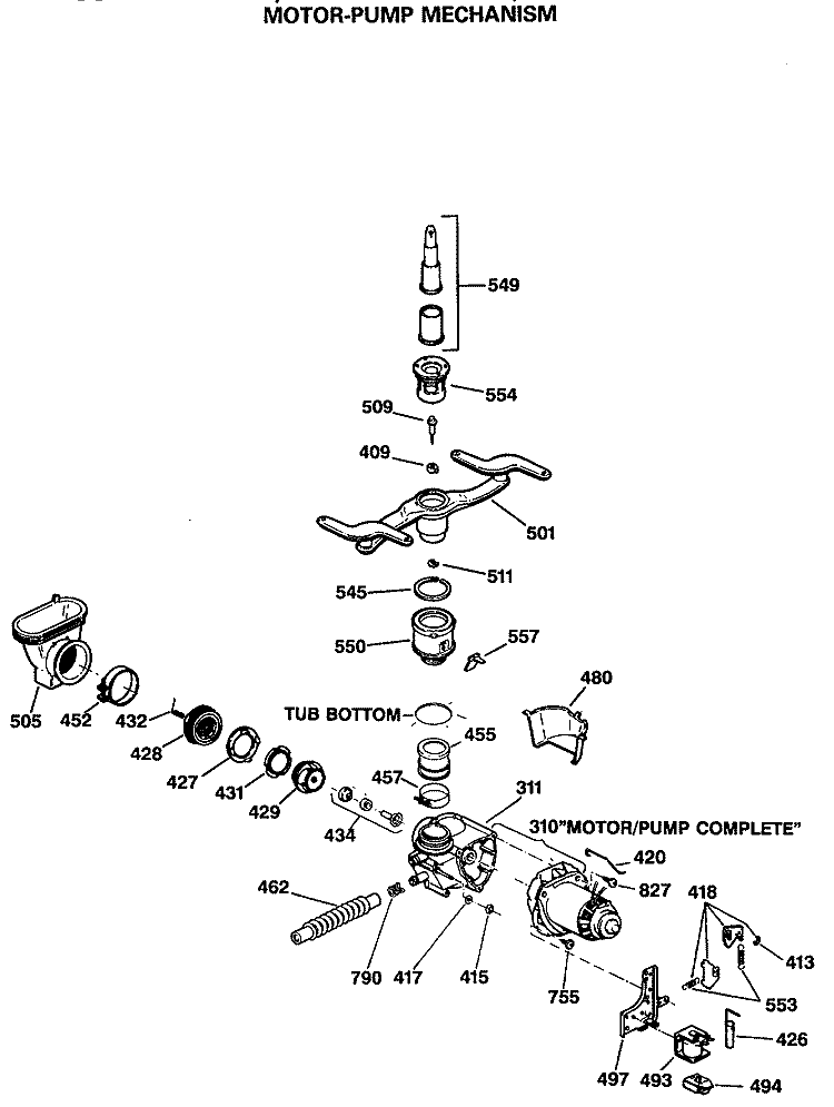 MOTOR - PUMP MECHANISM Diagram and Parts List for GSD1420T60BB  General Electric Dishwasher