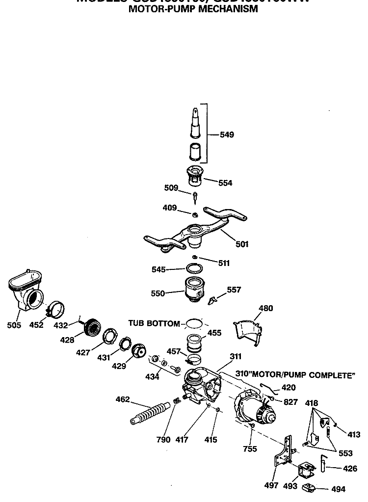 MOTOR - PUMP MECHANISM Diagram and Parts List for GSD1350T60  General Electric Dishwasher