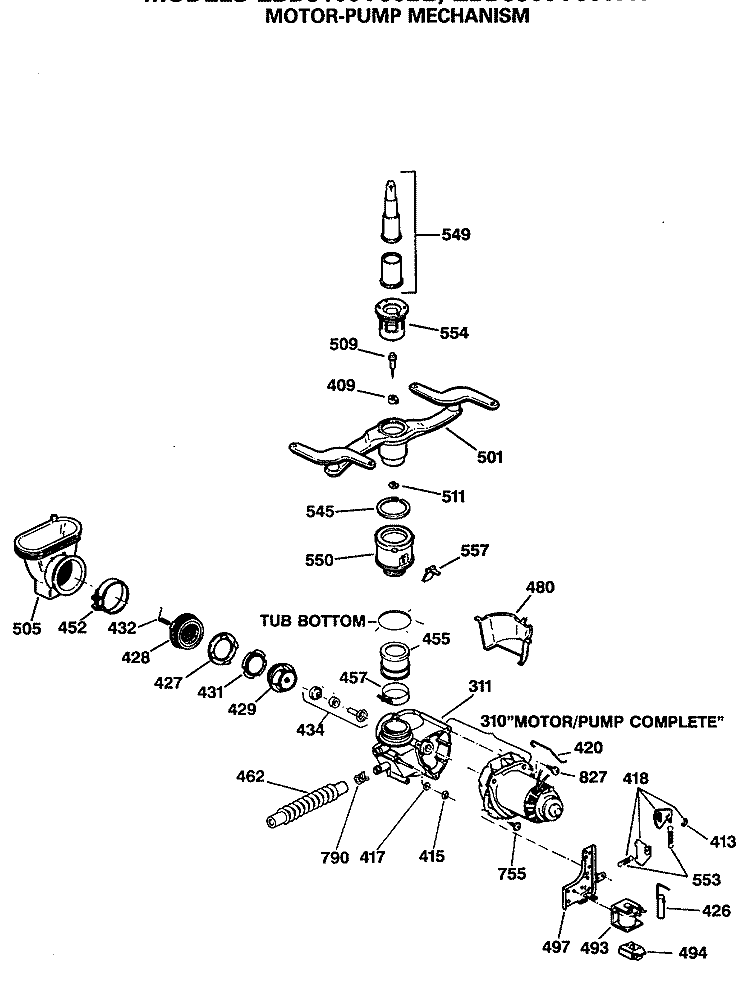 MOTOR - PUMP MECHANISM Diagram and Parts List for ZBD3100V60BB  General Electric Dishwasher