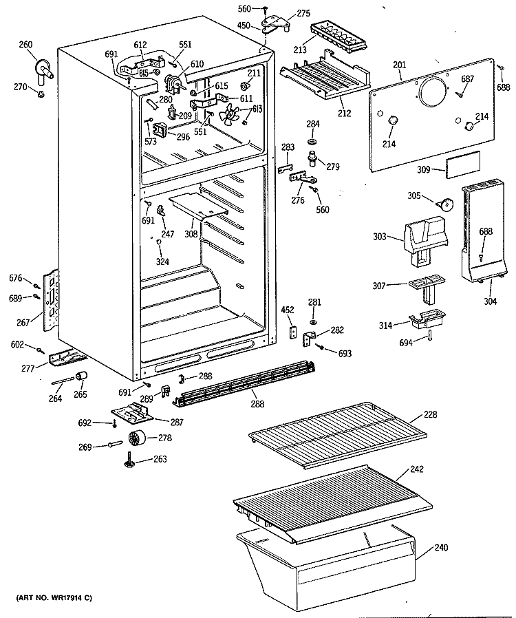 Section Diagram and Parts List for TBC14SYSFRWH  General Electric Refrigerator