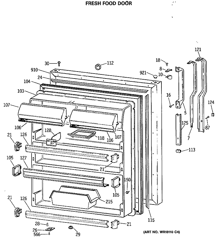 FRESH FOOD DOOR Diagram and Parts List for TBC19MASMRWH  General Electric Refrigerator