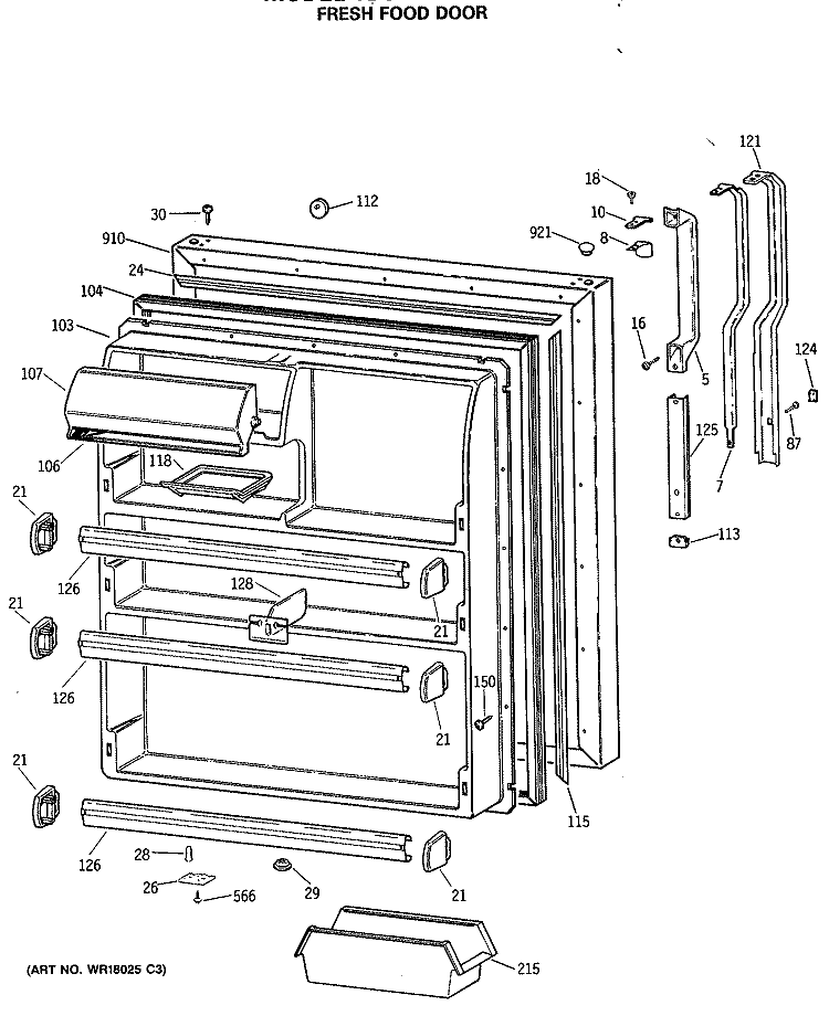 FRESH FOOD DOOR Diagram and Parts List for TBC21JASMRWH  General Electric Refrigerator