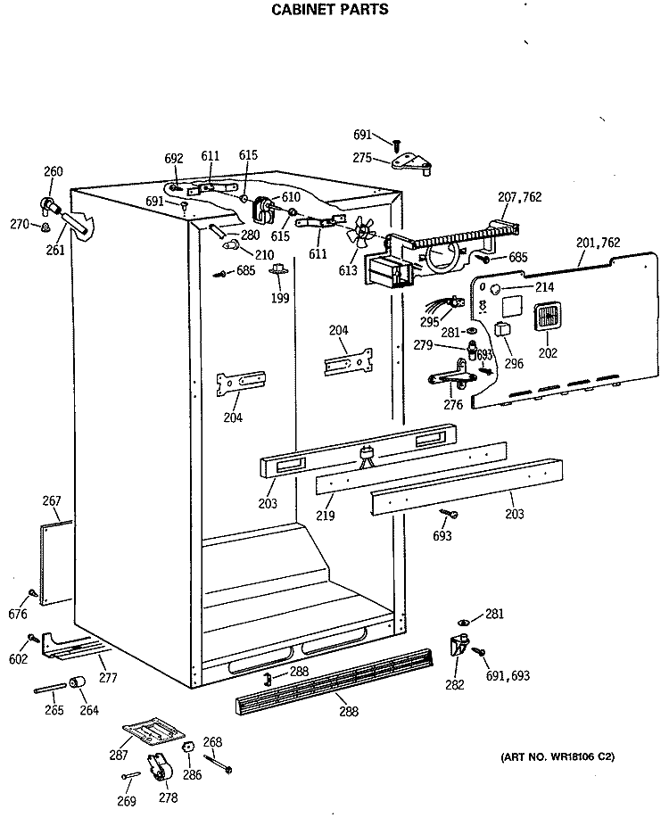 CABINET PARTS Diagram and Parts List for TBC21JASMRWH  General Electric Refrigerator