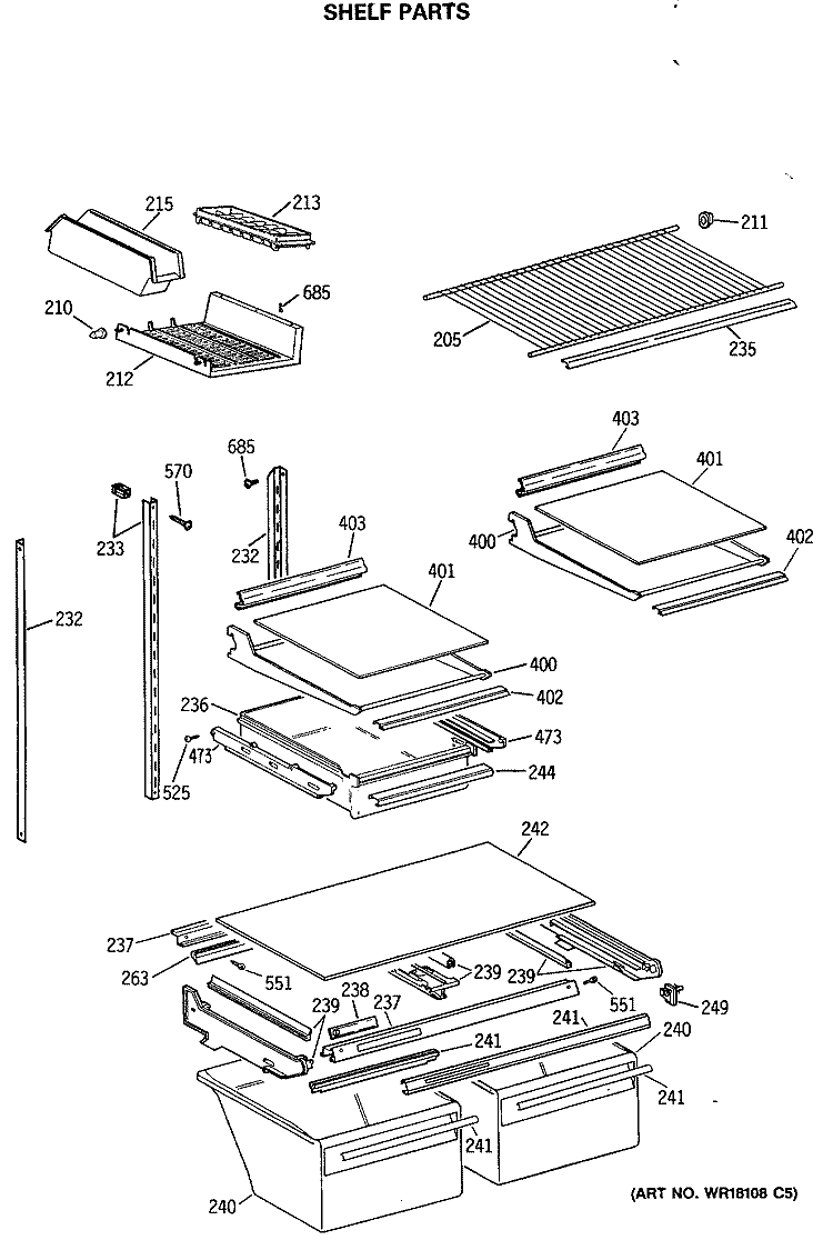 SHELF PARTS Diagram and Parts List for TBC21JASMRWH  General Electric Refrigerator