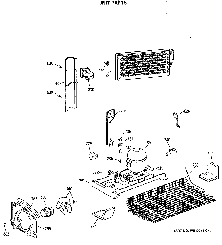UNIT PARTS Diagram and Parts List for TBC21JASMRWH  General Electric Refrigerator