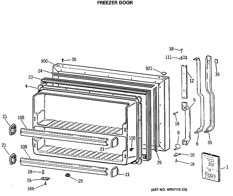 FREEZER DOOR Diagram and Parts List for TBE21DASSRWH  General Electric Refrigerator