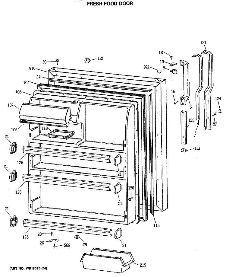 FRESH FOOD DOOR Diagram and Parts List for TBE21DASSRWH  General Electric Refrigerator