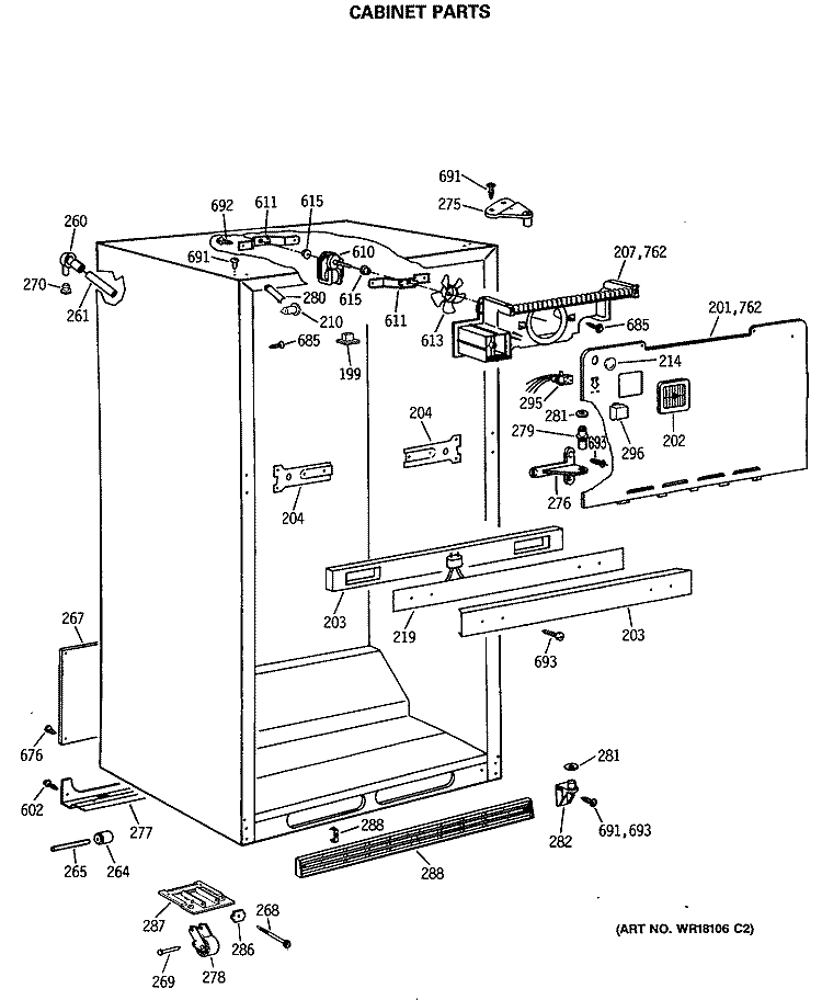 CABINET PARTS Diagram and Parts List for TBE21DASSRWH  General Electric Refrigerator