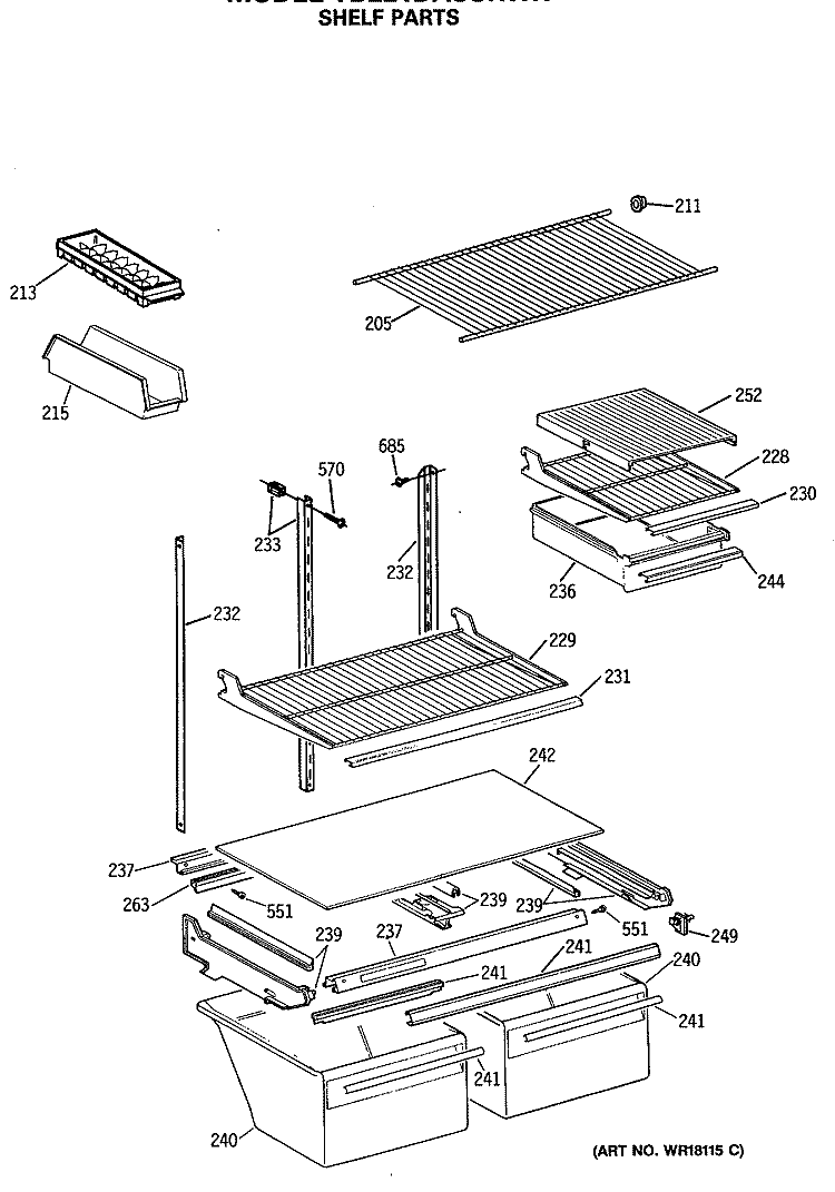 SHELF PARTS Diagram and Parts List for TBE21DASSRWH  General Electric Refrigerator