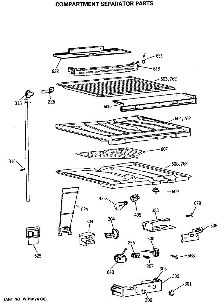 COMPARTMENT SEPARATOR PARTS Diagram and Parts List for TBE21DASSRWH  General Electric Refrigerator