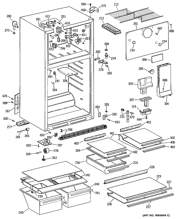 Section Diagram and Parts List for TBX14GASCRAD  General Electric Refrigerator