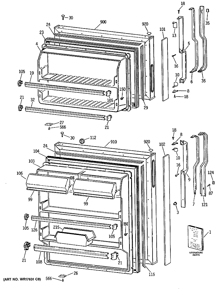 Section Diagram and Parts List for TBX14GASFRAD  General Electric Refrigerator