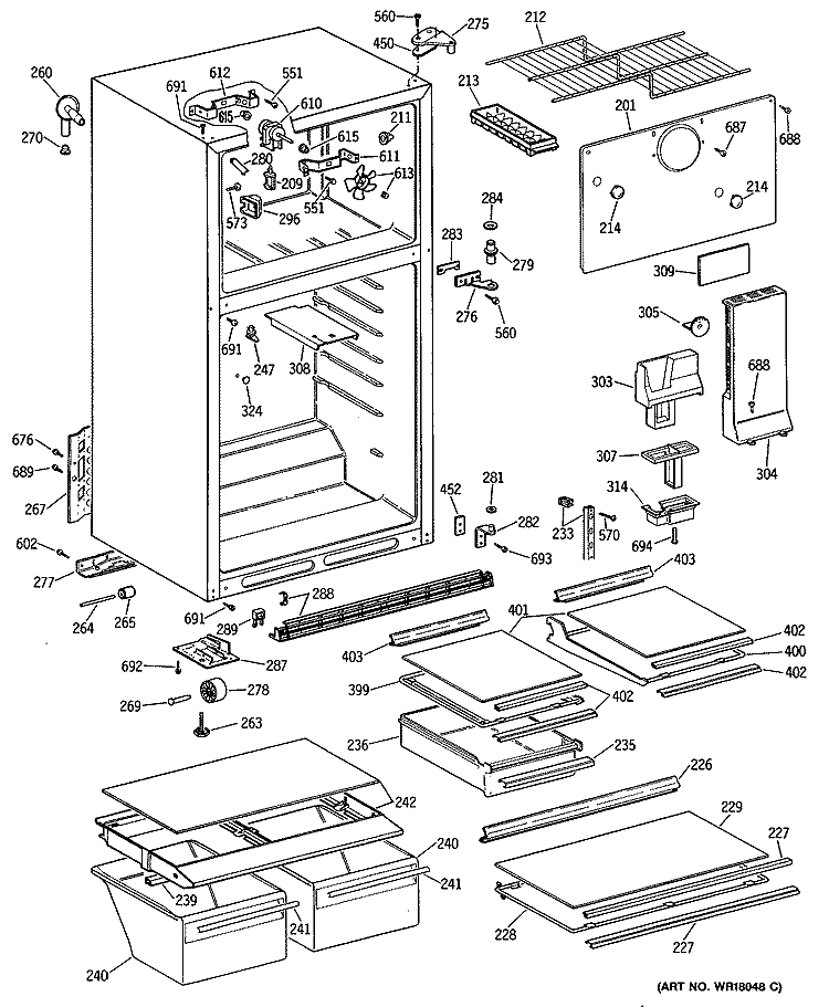 Section Diagram and Parts List for TBX14GASFRAD  General Electric Refrigerator