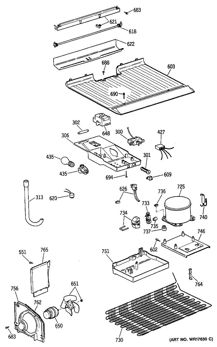 Section Diagram and Parts List for TBX14GASDRAD  General Electric Refrigerator