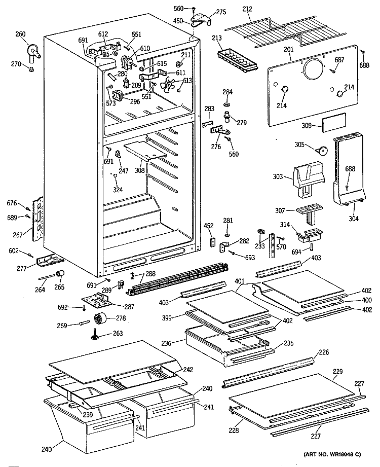 Section Diagram and Parts List for TBX14GASJRAD  General Electric Refrigerator