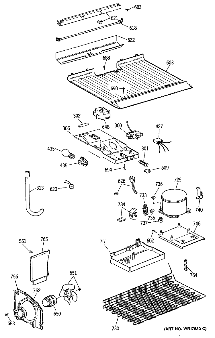 Section Diagram and Parts List for TBX14MASDRAD  General Electric Refrigerator