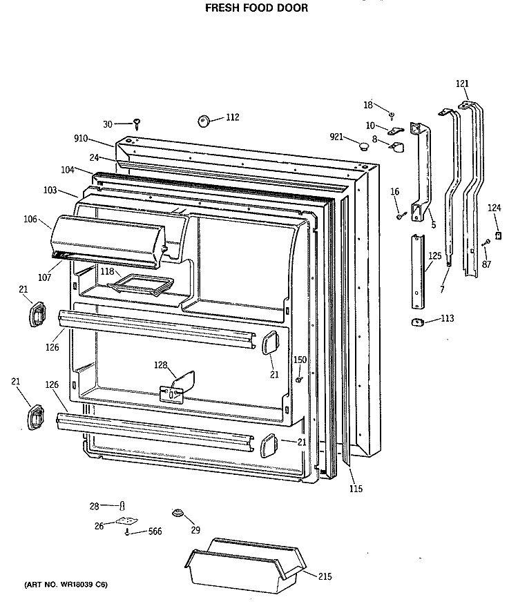 FRESH FOOD DOOR Diagram and Parts List for TBX18JASGRAD  General Electric Refrigerator