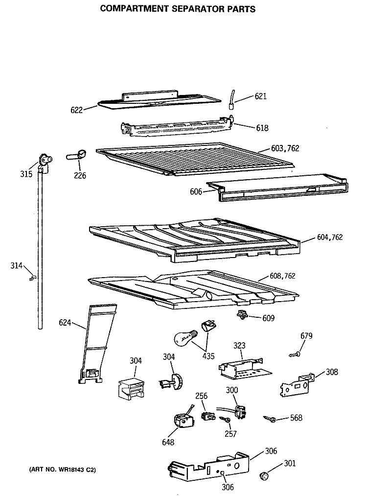 COMPARTMENT SEPARATOR PARTS Diagram and Parts List for TBX18JASGRAD  General Electric Refrigerator