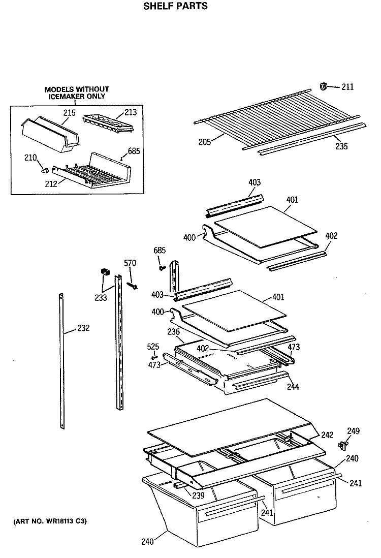 SHELF PARTS Diagram and Parts List for TBX18JATHRAD  General Electric Refrigerator