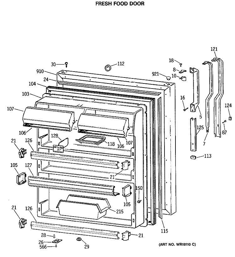 FRESH FOOD DOOR Diagram and Parts List for TBX19MASRRWH  General Electric Refrigerator