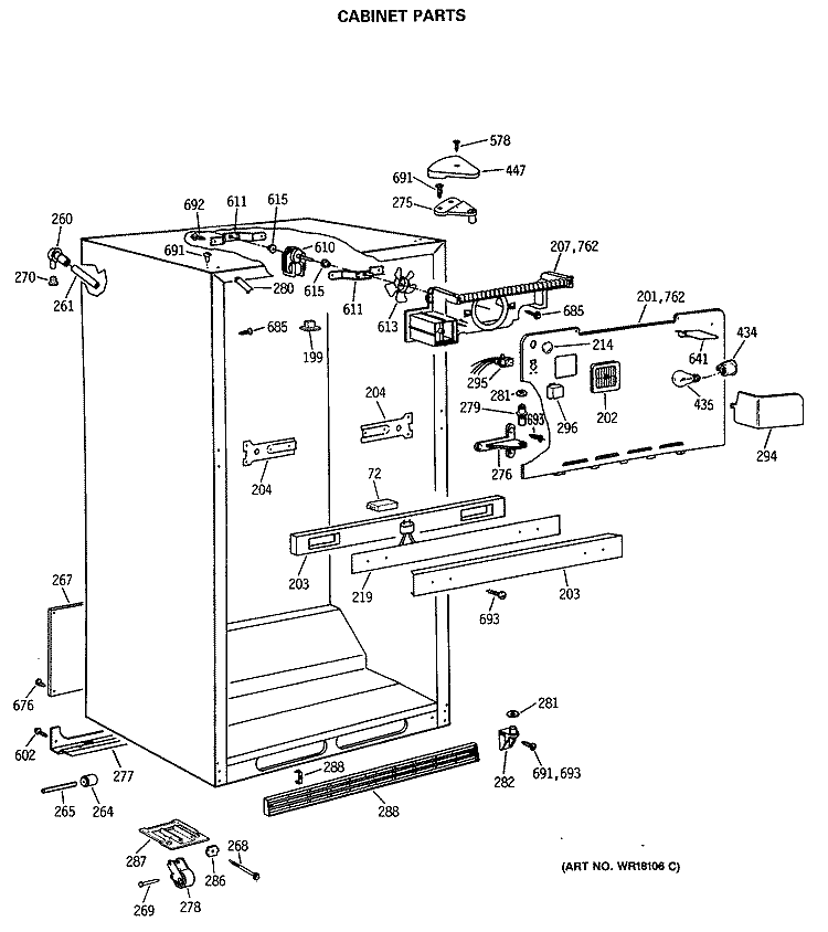 CABINET PARTS Diagram and Parts List for TBX19PATMRBB  General Electric Refrigerator