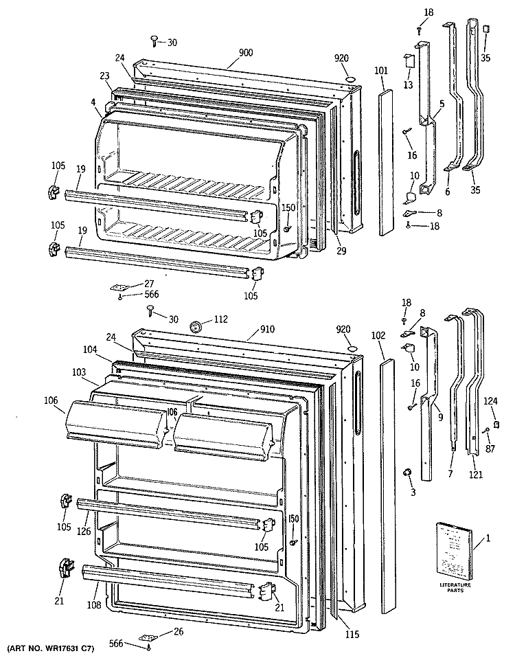 Section Diagram and Parts List for TBH14SASKLAD  General Electric Refrigerator