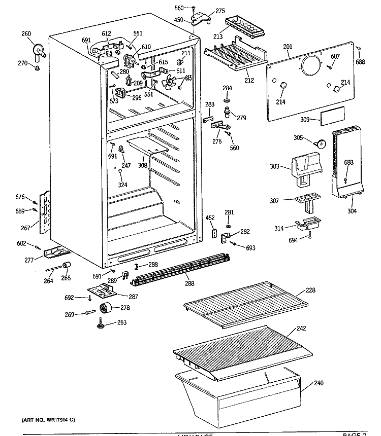 Section Diagram and Parts List for TBH14SASKLAD  General Electric Refrigerator