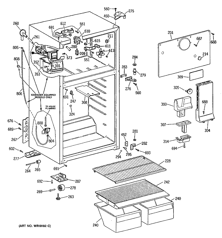 Section Diagram and Parts List for TBX14SITBRAD  General Electric Refrigerator