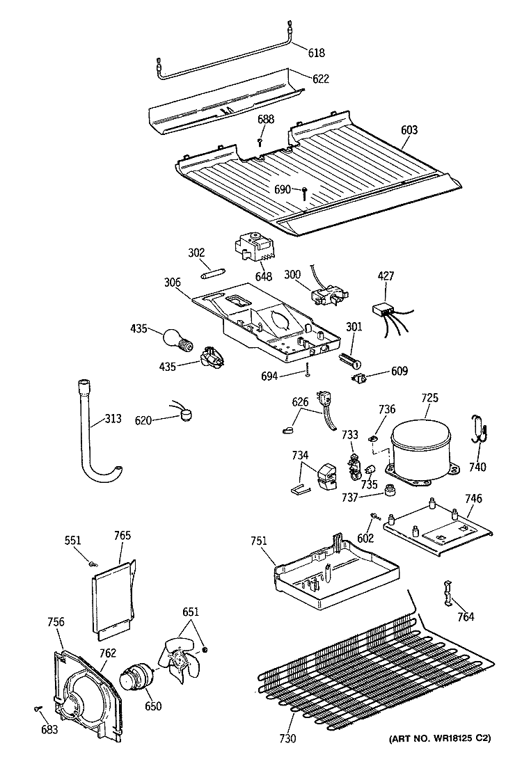 Section Diagram and Parts List for TBX14SITBRAD  General Electric Refrigerator