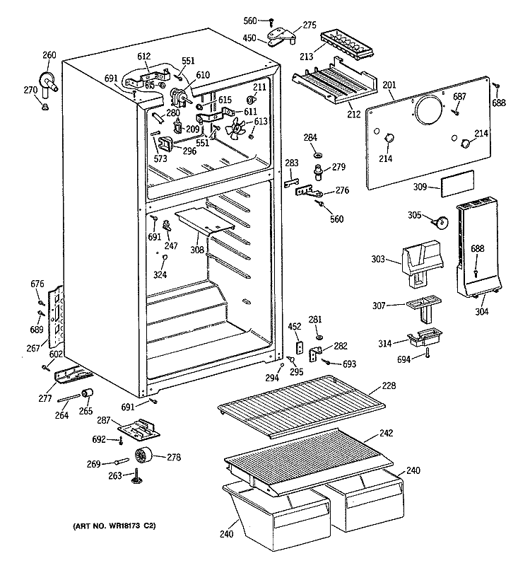 Section Diagram and Parts List for TBX14SATBLWH  General Electric Refrigerator