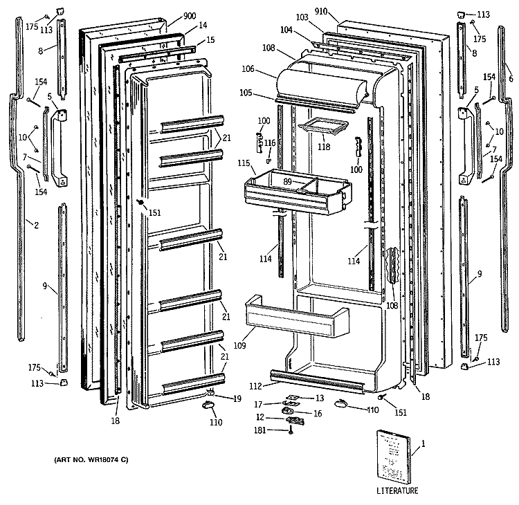 Section Diagram and Parts List for TFG22ZASMAD  General Electric Refrigerator