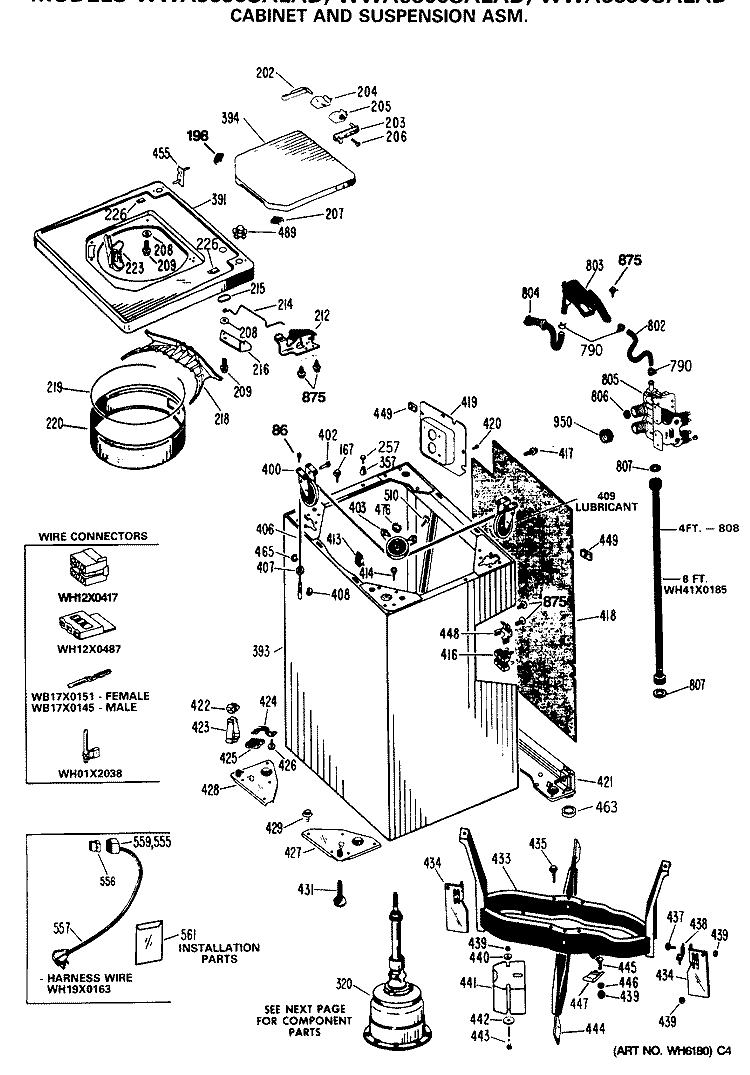 CABINET AND SUSPENSION ASM. Diagram and Parts List for WWA8850SALAD  General Electric Washer