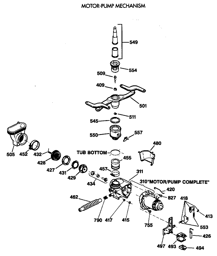 MOTOR - PUMP MECHANISM Diagram and Parts List for GSD1206T62BA  General Electric Dishwasher
