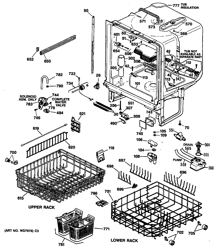 Section Diagram and Parts List for GSD1920T62BB  General Electric Dishwasher