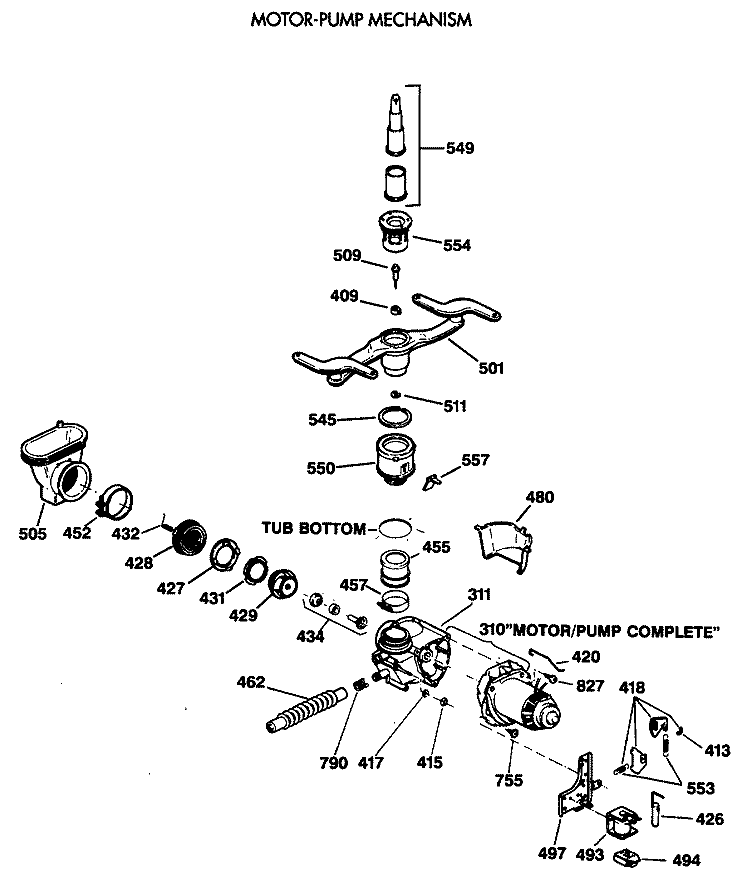 MOTOR - PUMP MECHANISM Diagram and Parts List for GSD1920T62BB  General Electric Dishwasher