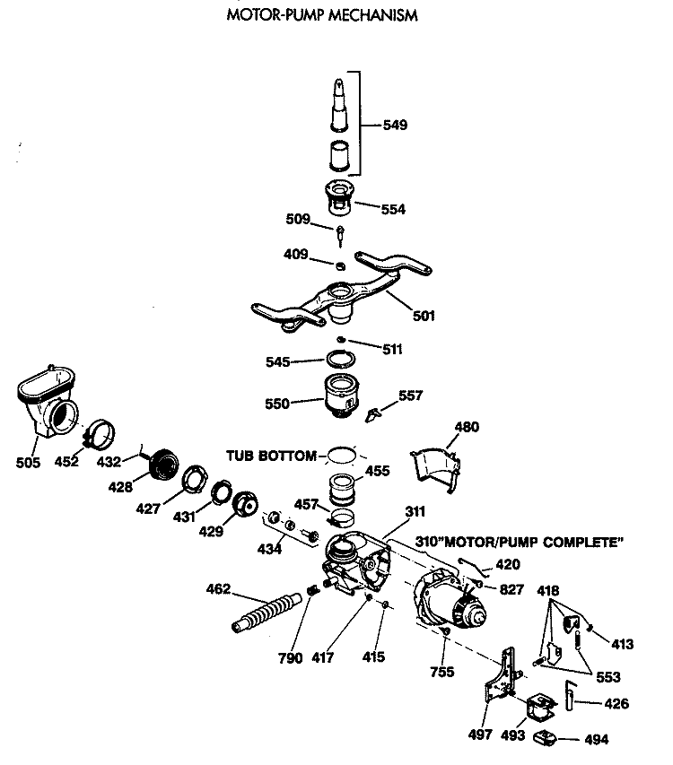 MOTOR - PUMP MECHANISM Diagram and Parts List for GSD1420T62BB  General Electric Dishwasher