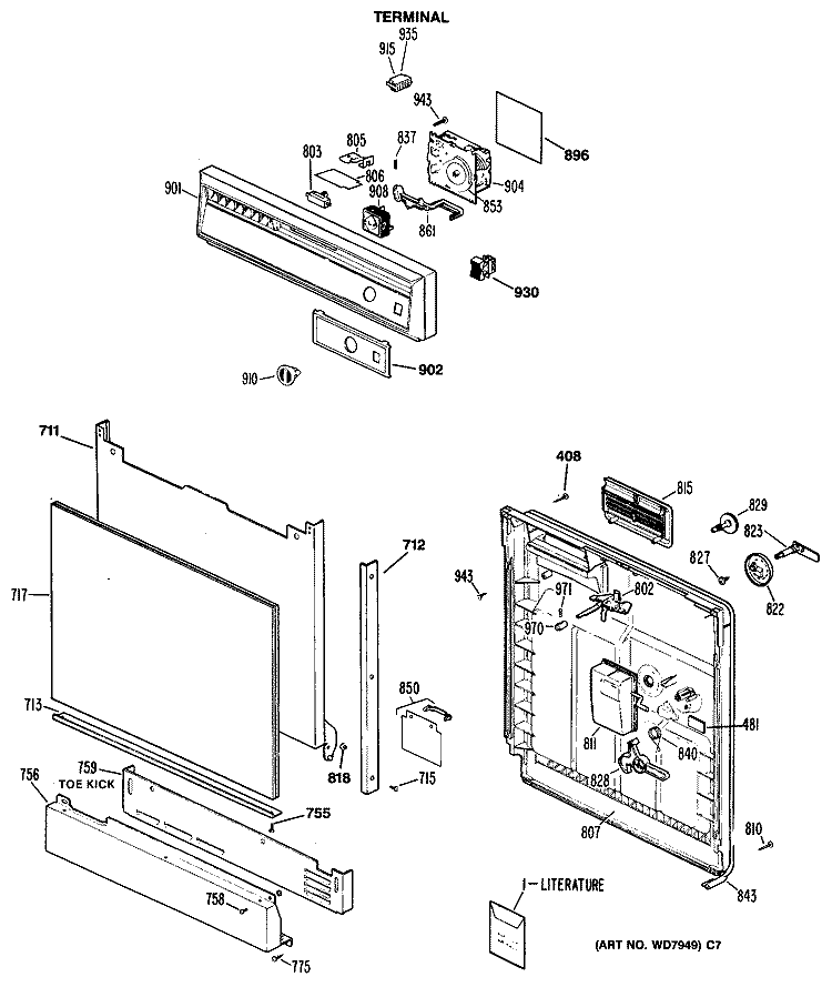 Section Diagram and Parts List for LUD3100V60WB  General Electric Dishwasher